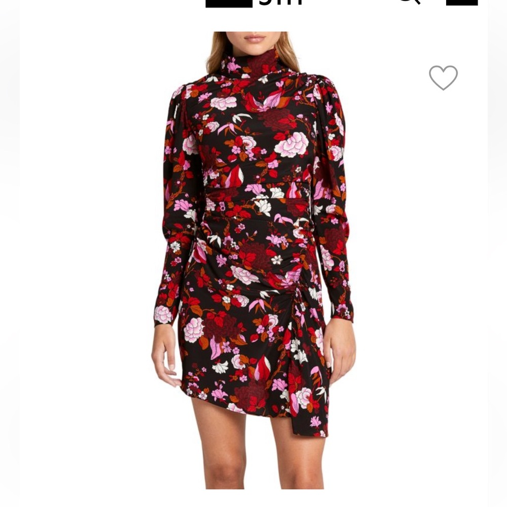 ALC Red and Black Sheath Dress with Bishop Sleeves